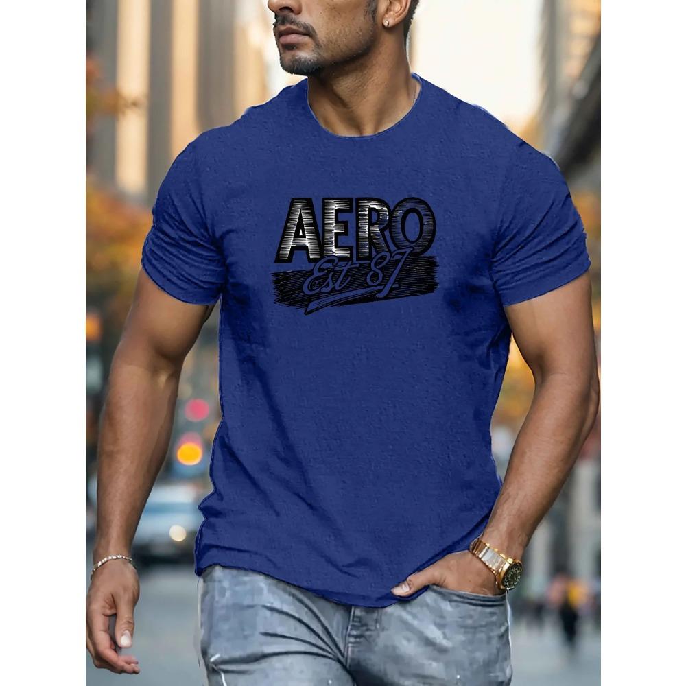 Men's 100% pure cotton summer loose fit AERO letter printed casual and comfortable round neck short sleeved T-shirt top
