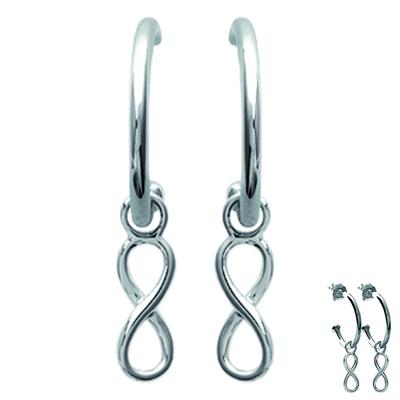 [M7343] - Silver 'Infini' Hoop Earrings (rhodium-plated) - 15 Mm - 11x4 Mm