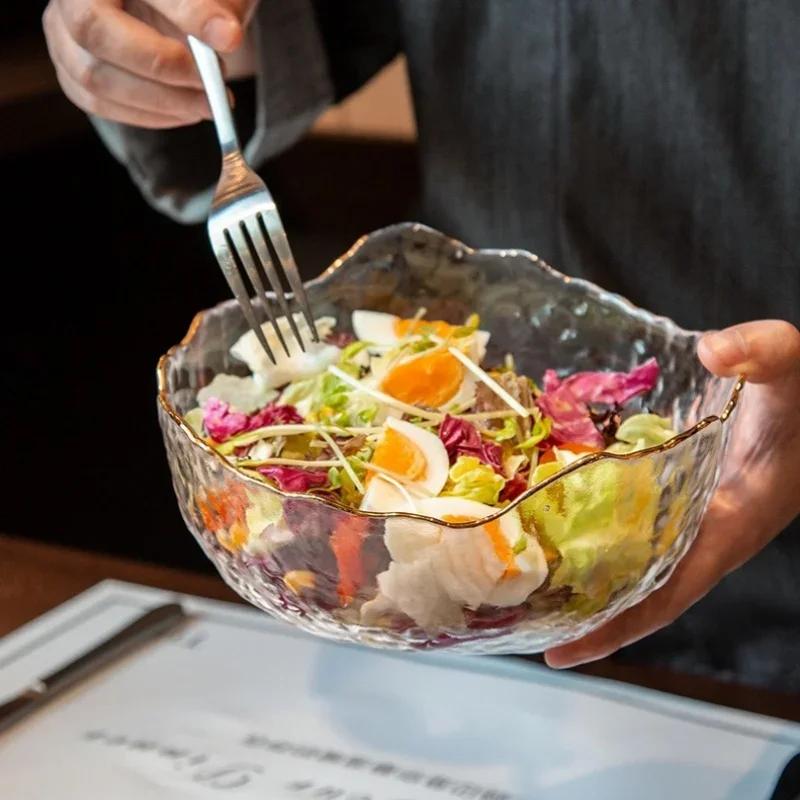 

Стеклянная миска в японском стиле с гладким ободом, прозрачная, для салата, фруктов, супа, десерта, закусок, миска для смешивания, чая, мытья, большая