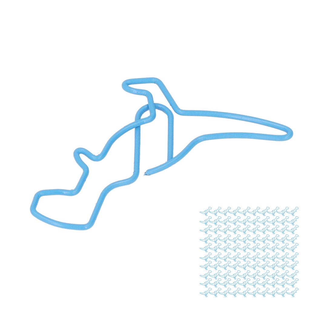 100Pcs Funny Paper Clips Cute Dinosaur Shape Electroplating Process Blue Paper Clips for Offices Home School