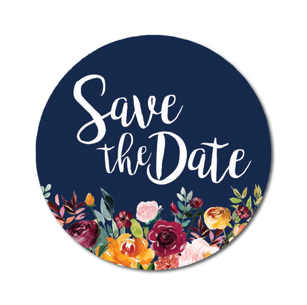Darling Souvenir 1.6 Inches Round Non Custom Botanical Floral Border Black Save The Date Stickers-45