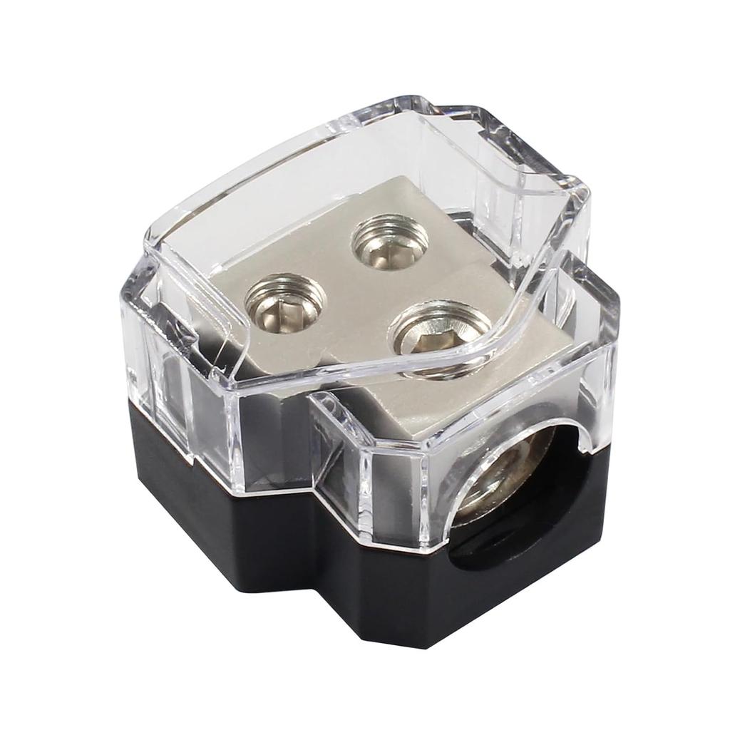 2 Way Amp Power Distribution Block, 0/2/4 Gauge In 4/8 Gauge Out Amp Distribution Block Splitter for Car Boat Audio(1 In 2 Out)