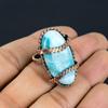 Larimar Gemstone Copper Wire Wrapped Handmade Jewelry Ring For Gift