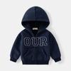 Boys Casual Letter Printed Fleece Lined Hooded Long Sleeve Zip Up Jacket