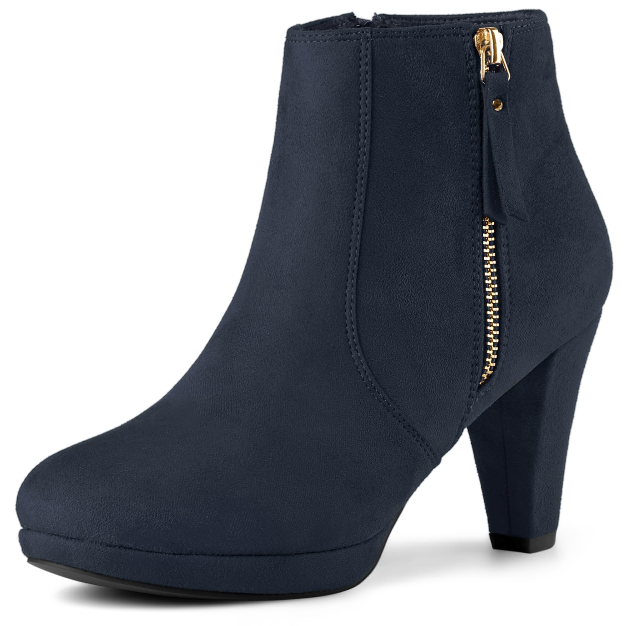 

Allegra K Women s Navy Blue Ankle Boots with Side Zipper, Low Platform, and Chunky Heel, Size 23.0 cm