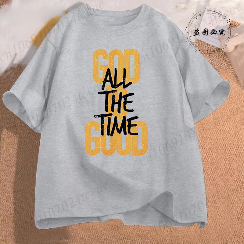 Unisex Casual Summer TShirts Cross God Is Good All The Time Graphic Printed Short Sleeve TShirt Christian Jesus Quote Tees Tops