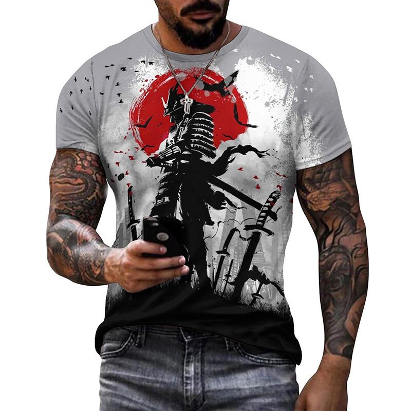 Japan Samurai 3D Graphic T Shirts Men Women  Summer Casual  T Shirts Street Hip Hop  Harajuku Style Round Neck Short Sleeve Tops