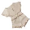 Girls' Short Sleeve Waffle T-shirt & Shorts Summer Two-piece Set