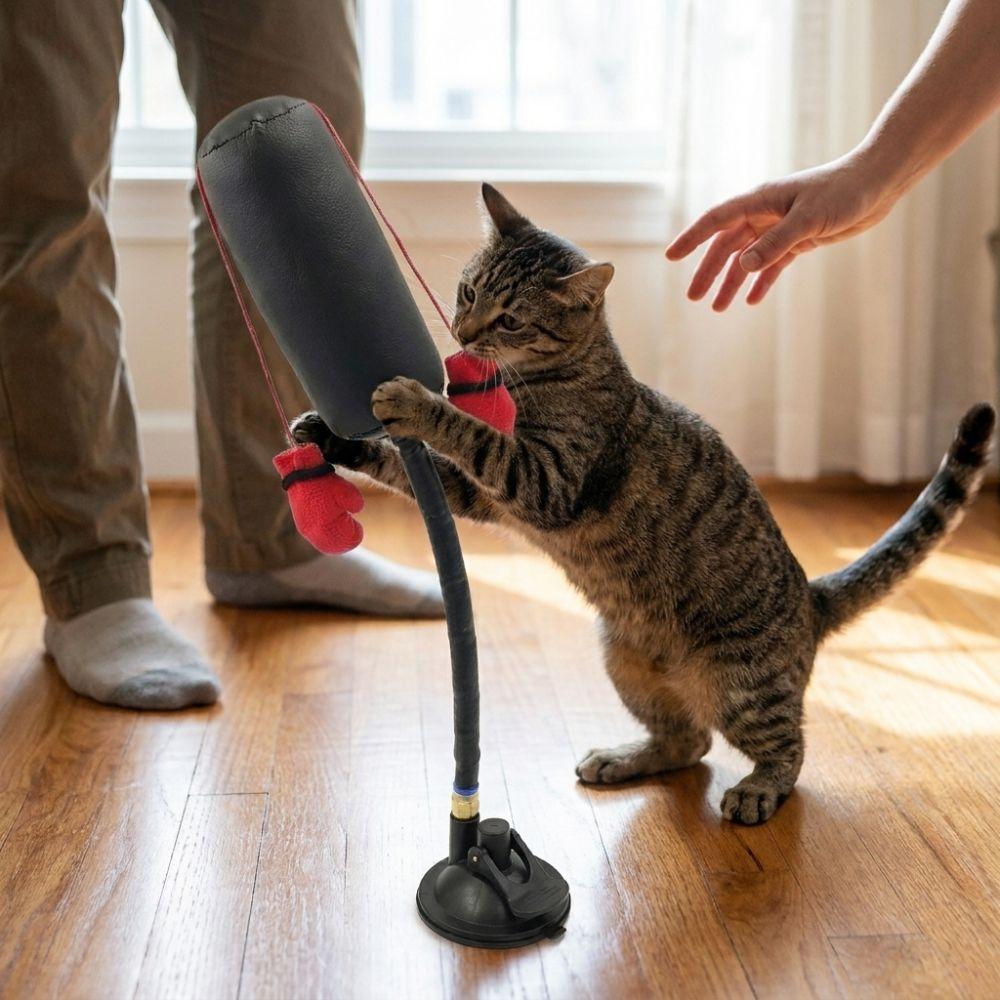 Suction Cup Cat Boxing Toy Scratch Trainer Self-standing Interactive Cat Toy Scratch Resistant Bite Resistant Cat Boxing Game