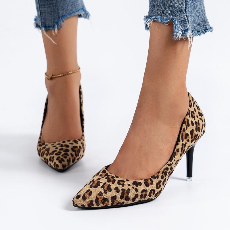 Women's Shoes 2024 Brand Slip-on Women's High Heels Fashion Leopard Print Office and Career Sexy Pointed Toe Heels Women Zapatos