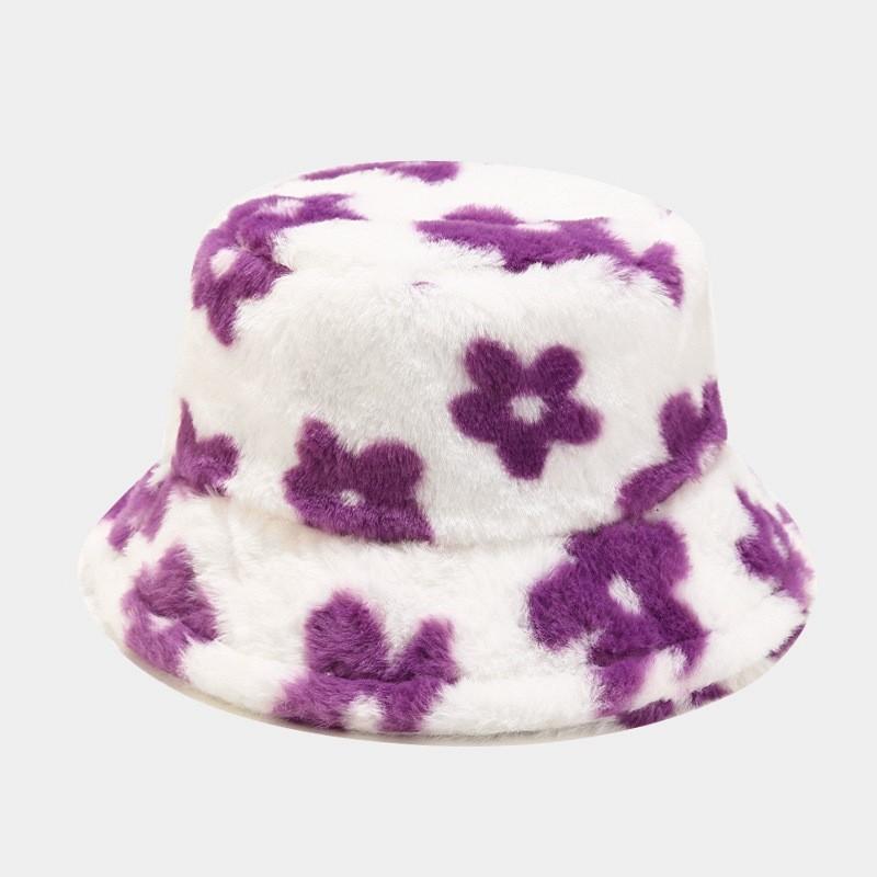 Plush Flower Embroidered Fisherman Hat With Wide Brim For Outdoor Winter And Spring Use