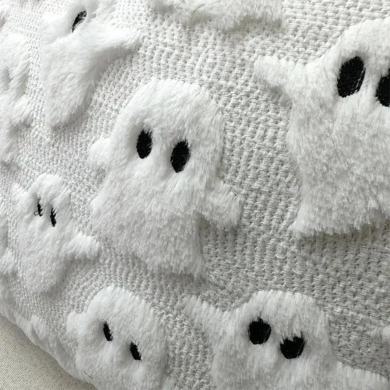 PV Plush Halloween Pillowcase Three-Dimensional Cartoon Embroidered Black and White Festival Decorative Pillow Cushion Cover