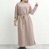 FashionBerry Maxi Dress with Drawstring Greyish Size Warm and Maternity and Women's Long-Sleeved Design, Beige, M, Comfortable, Loungewear, Friendly,