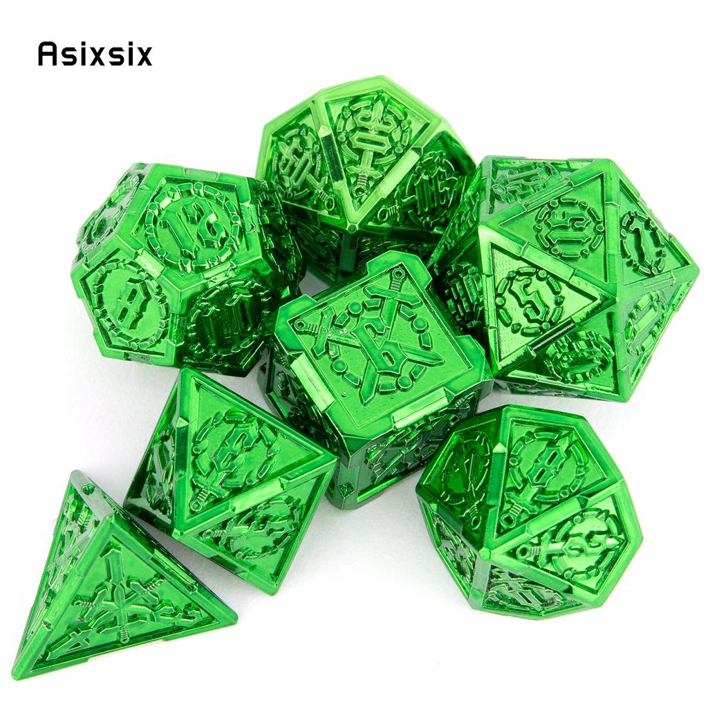 7 Pcs Green Double Swords Metal Dice Solid Polyhedral Dice Set Suitable for Role-Playing RPG  DND Pathfinder Board Game