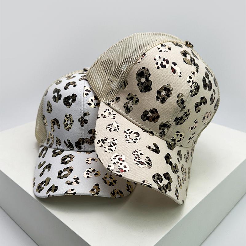 Baseball Tail Cross Criss Print Leopard Bronzing Women New Brand Latest Fresh Caps Peaked Hats Mesh Breathable Sunshade Versatile Trucker Fashion