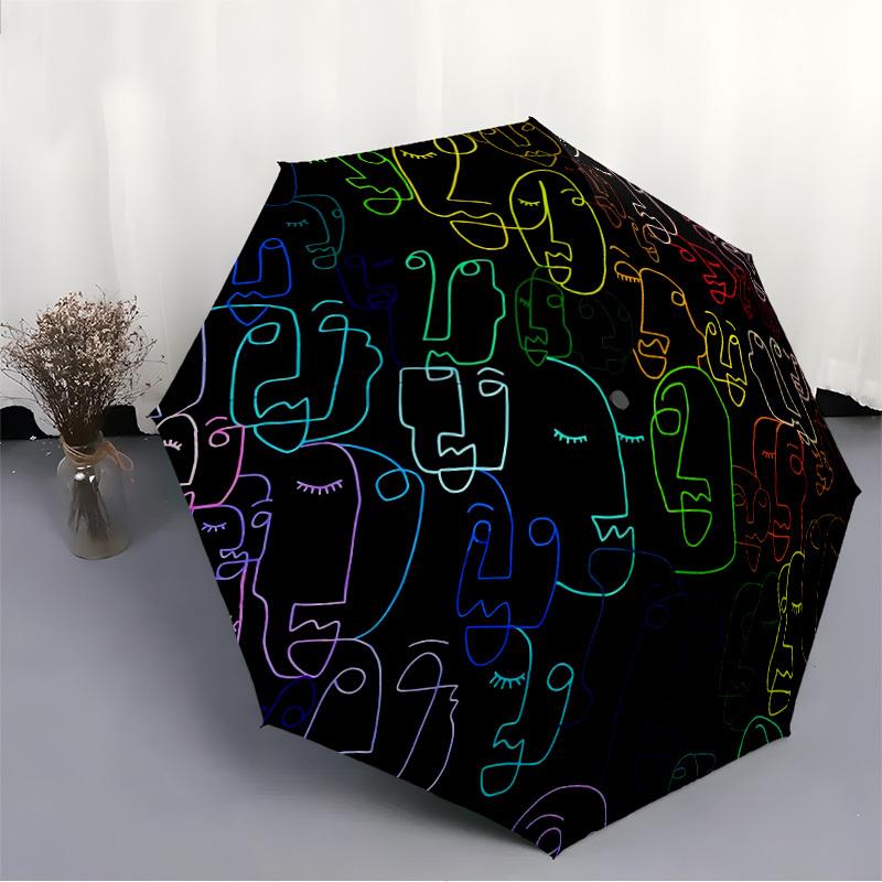1pc Abstract Faces Automatic Open/close Folding Umbrella, Compact Portable Travel Umbrella, Perfect Birthday/Christmas, Cute Umbrella, Durab
