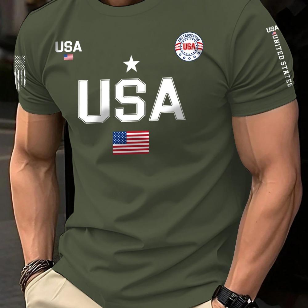 Short Sleeved Men's T-shirt Running Sports Shirt New Short Sleeved Round Neck Men's and Women's Universal American Flag Printed Shirt Fashionable
