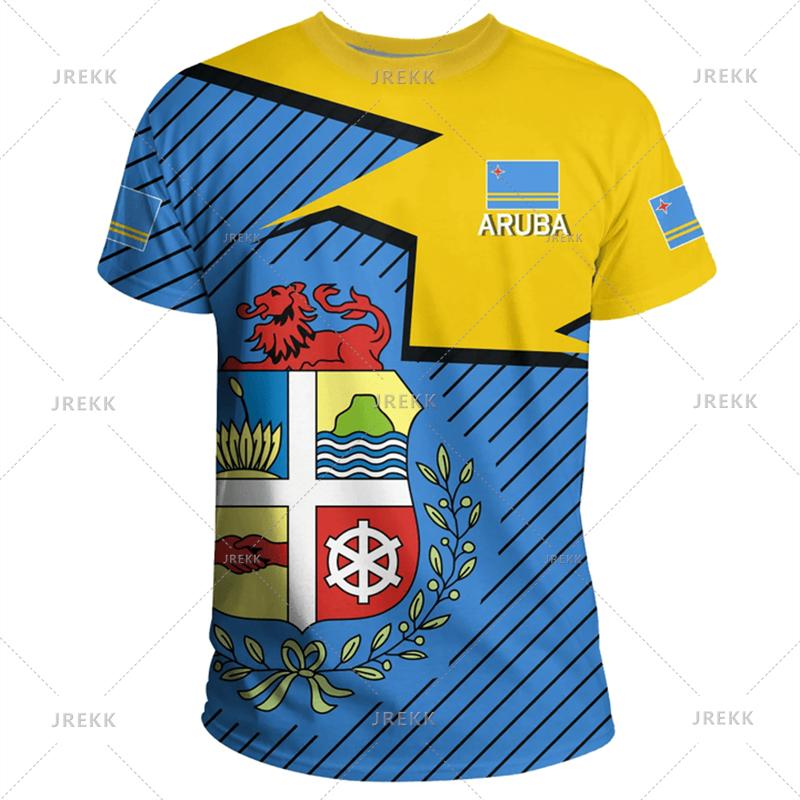 Aruba National Emblem Flag 3d Print T-Shirt New Fashion Netherlands Crew Neck Short Sleeve Tshirts For Men Clothing Streetwear