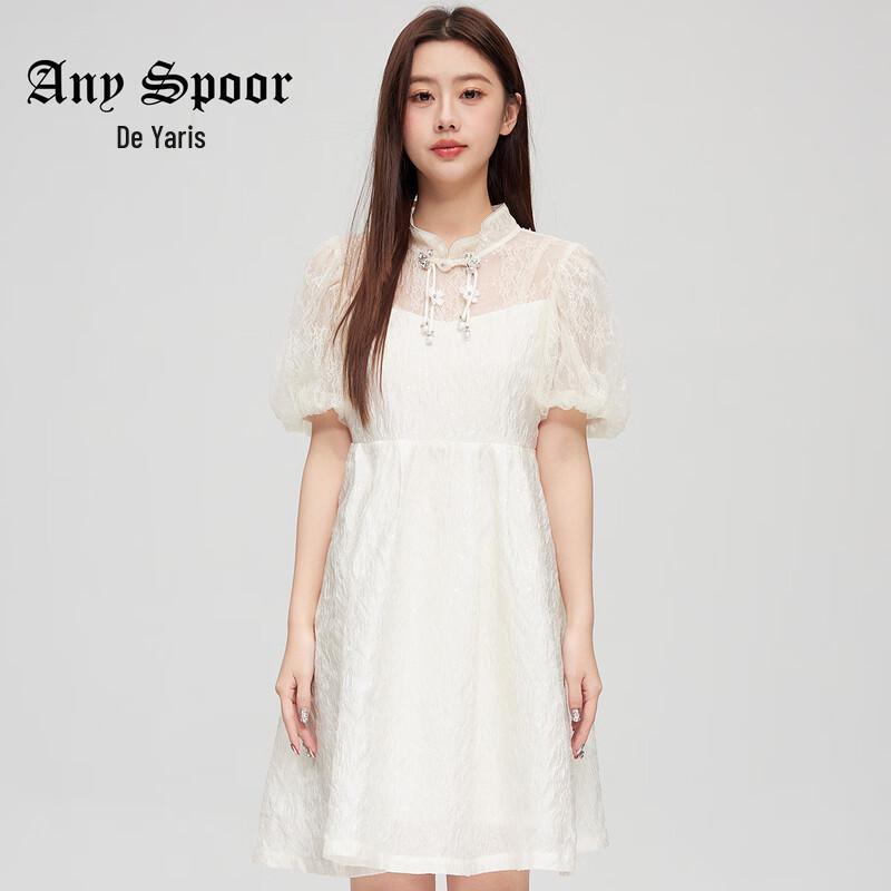 

ANY SPOOR Women s New Chinese Style Short Sleeve Mid-Length Dress S