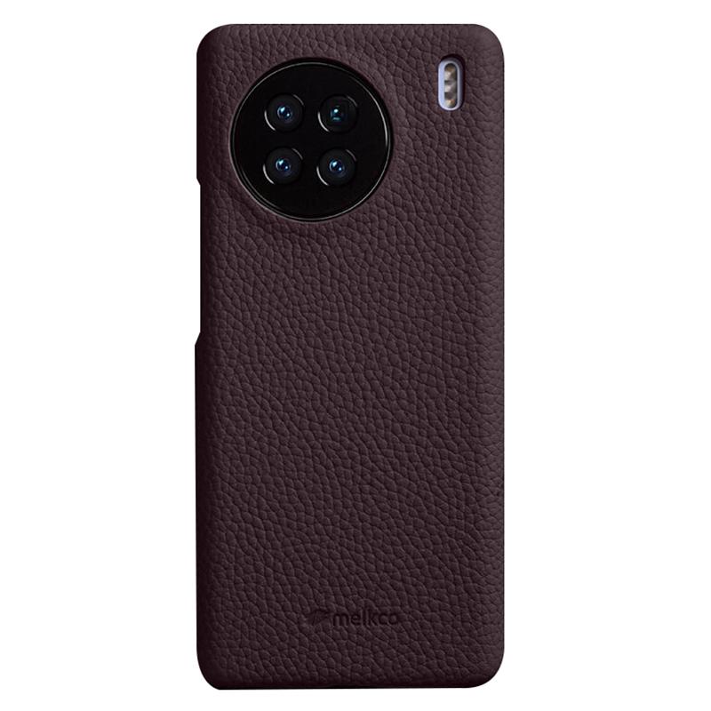 

MELKCO Cellphone Case for vivo X90 5G Anti-shock Genuine Cow Leather Coated PC Cover Purple