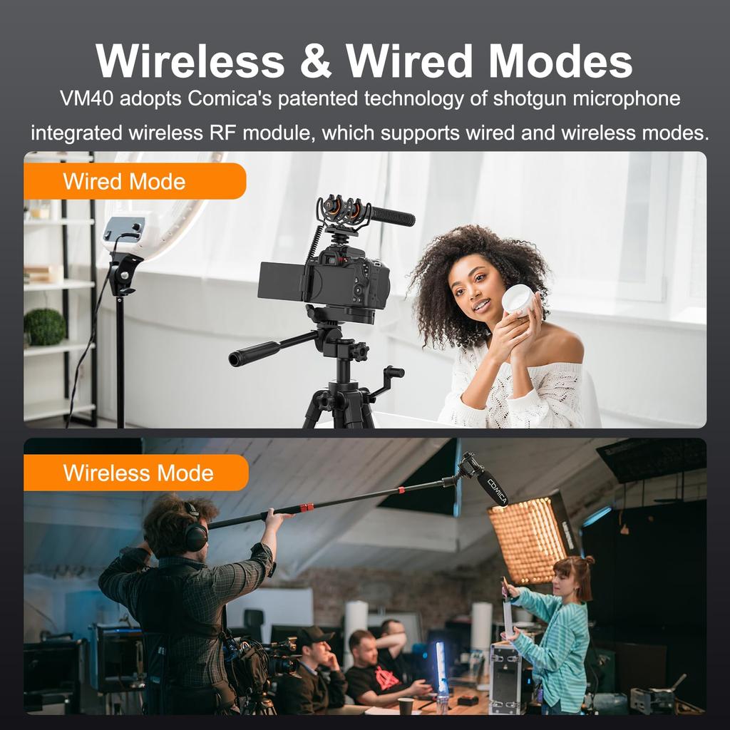 comica VM40 Wireless Gun Microphone 32GB Internal Super Wireless Wired Dual 200m Transmission External Microphone for and and Condenser Microphone