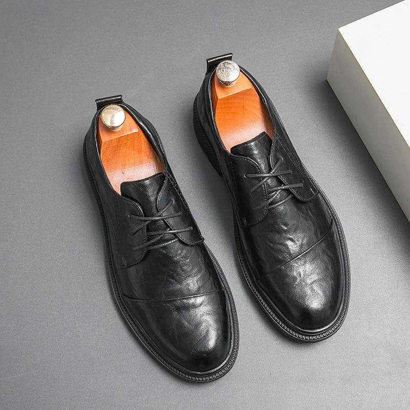 

Classic Black Spring Men s Comfortable Lace Up Casual Leather Shoes Fashionable New Breathable Business Banquet Leather Shoes 44