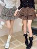 Women's High-Waisted Leopard Print A-Line Skirt - Double Layer, Slimming, Fluffy, Short, for Petite, Autumn/Winter 2025