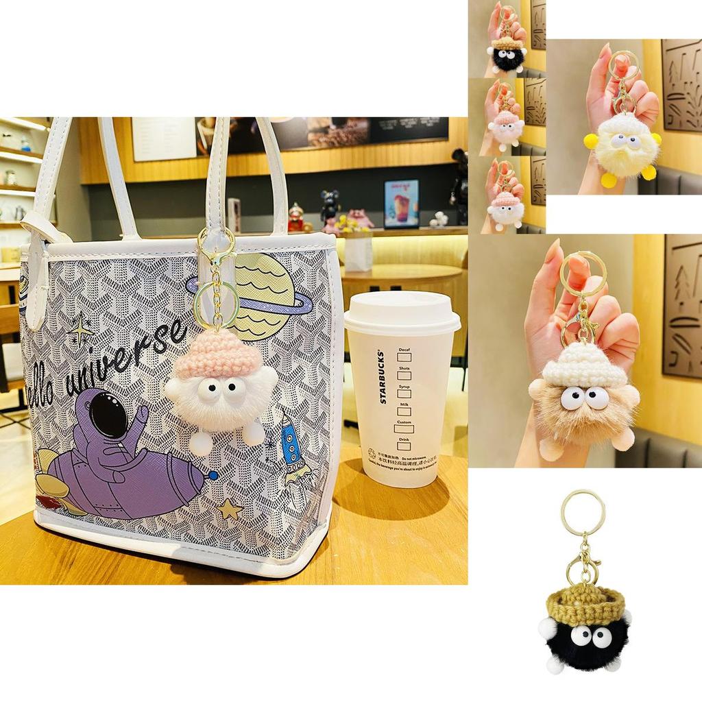 Adorable Fluffy Yarn Hat Keychain Cute Cartoon Plush Couple Bag Charm Gift