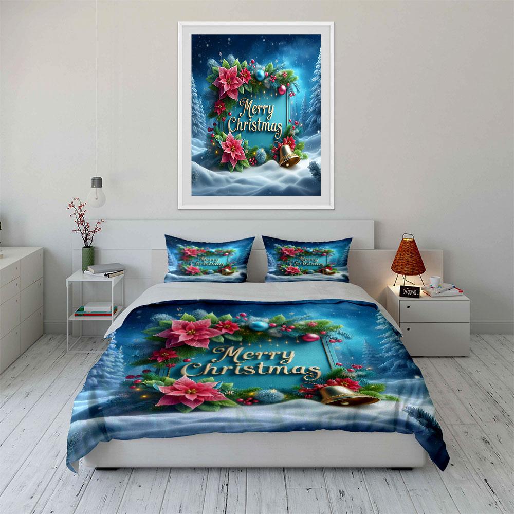Christmas Poinsettia Decoration Bedding Duvet Cover Set Duvet Cover Pillowcases (1*Duvet Cover 2*Pillowcases, Without Duvet Insert)