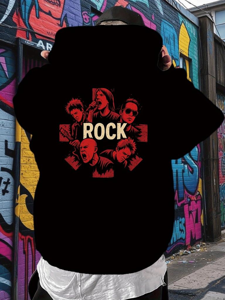 Rock Band Graphic Hoodie - Casual Trendy Long Sleeve Pullover with Front Pocket