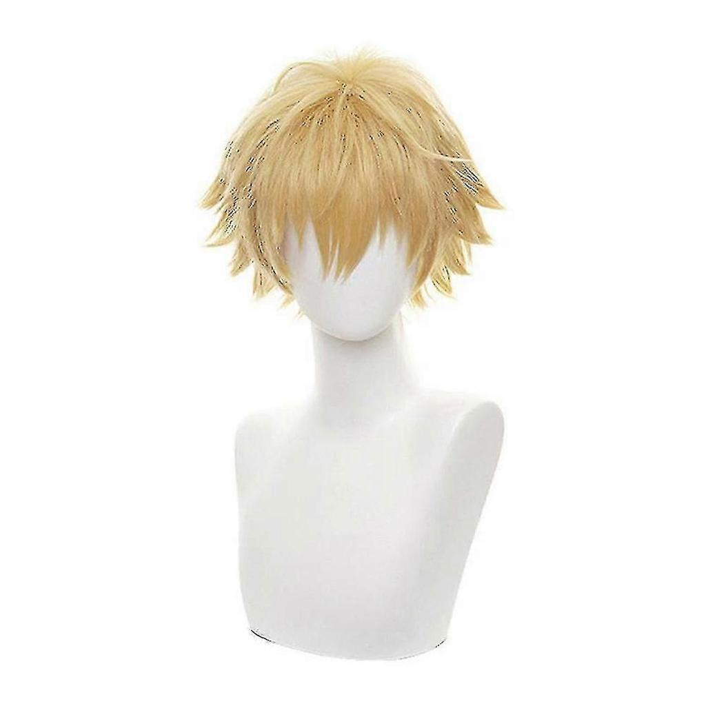 Denji Cosplay Wig for Chainsaw Man Anime, Golden Short Hair for Men with High-Temperature Silk