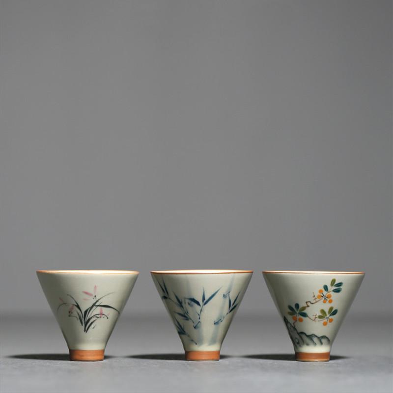 1 Pc Chinese Hand-painted Bamboo Leaf Tea Cup Handmade Ceramic Tea Bowl Teaware Master Porcelain Teacup Meditation Cup 45ml