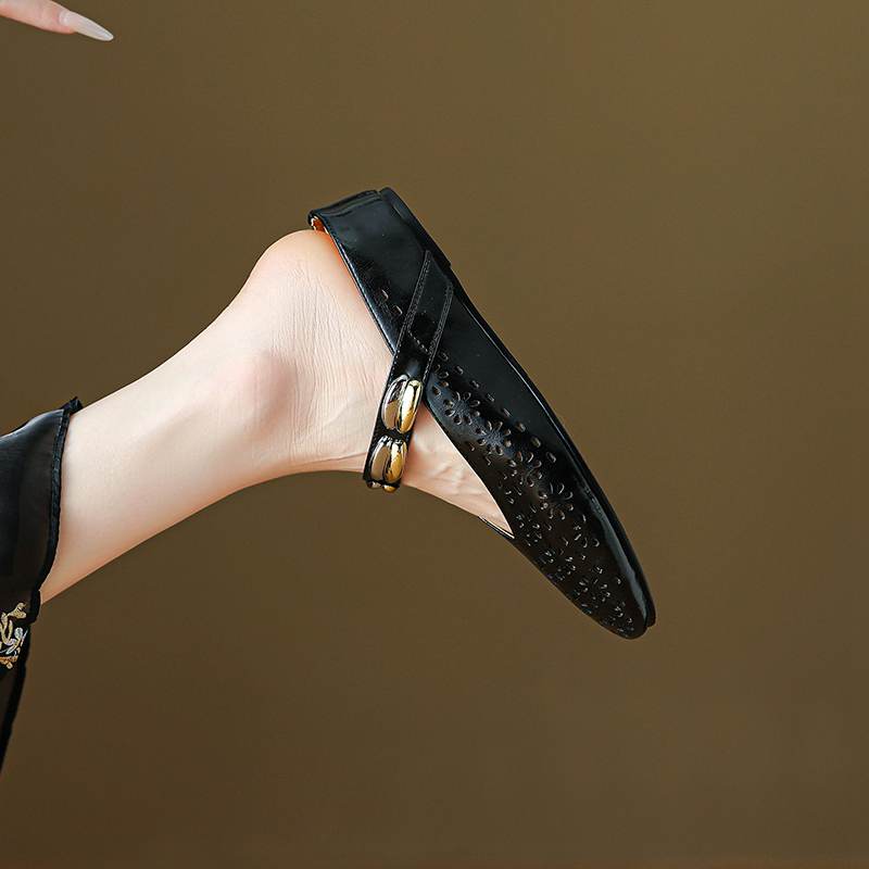 Krazing Pot Cow Skin Mules Round Toe Size 42 Low Heels Slip On Light Shoes Increased Hollow Style Autumn Pumps