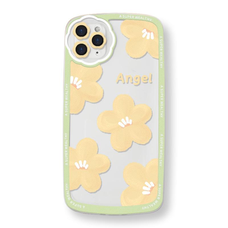 Angel Flower Capa For Iphone Xr Xsmax 11 12 13 Pro Max X 8 7 Plus Round Camera Protector Shockproof Silicone Soft Phone Case