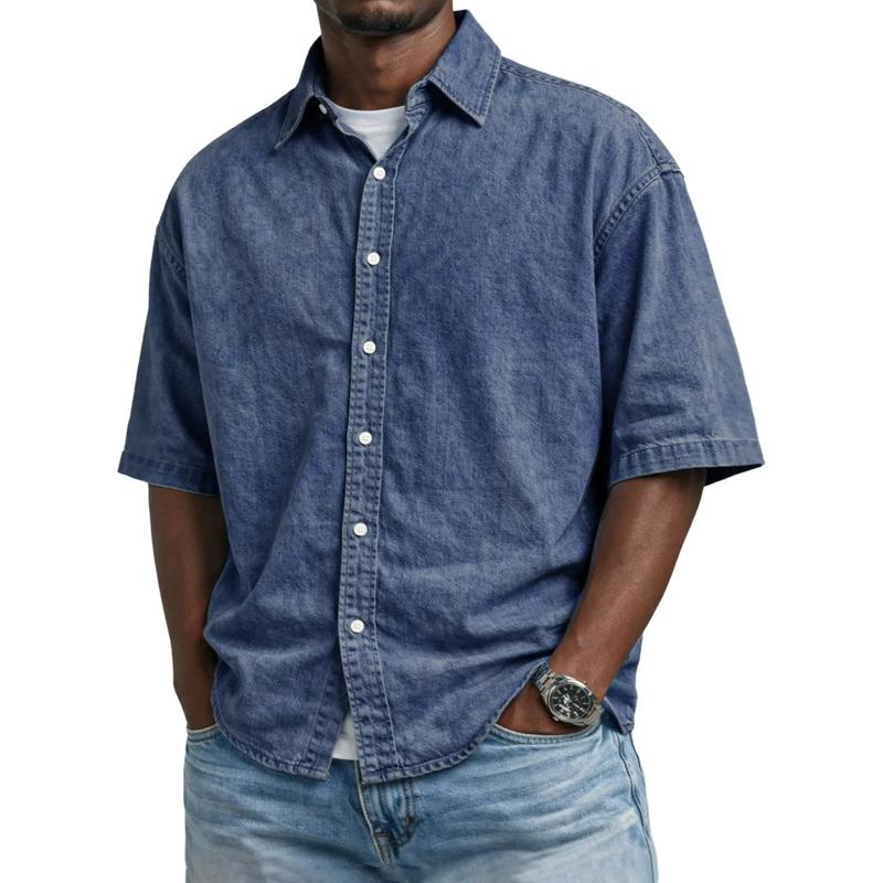 Summer Daily Business Casual Short Sleeve Shirts Men Solid Turn Down Collar Loose Blouse Male Tops