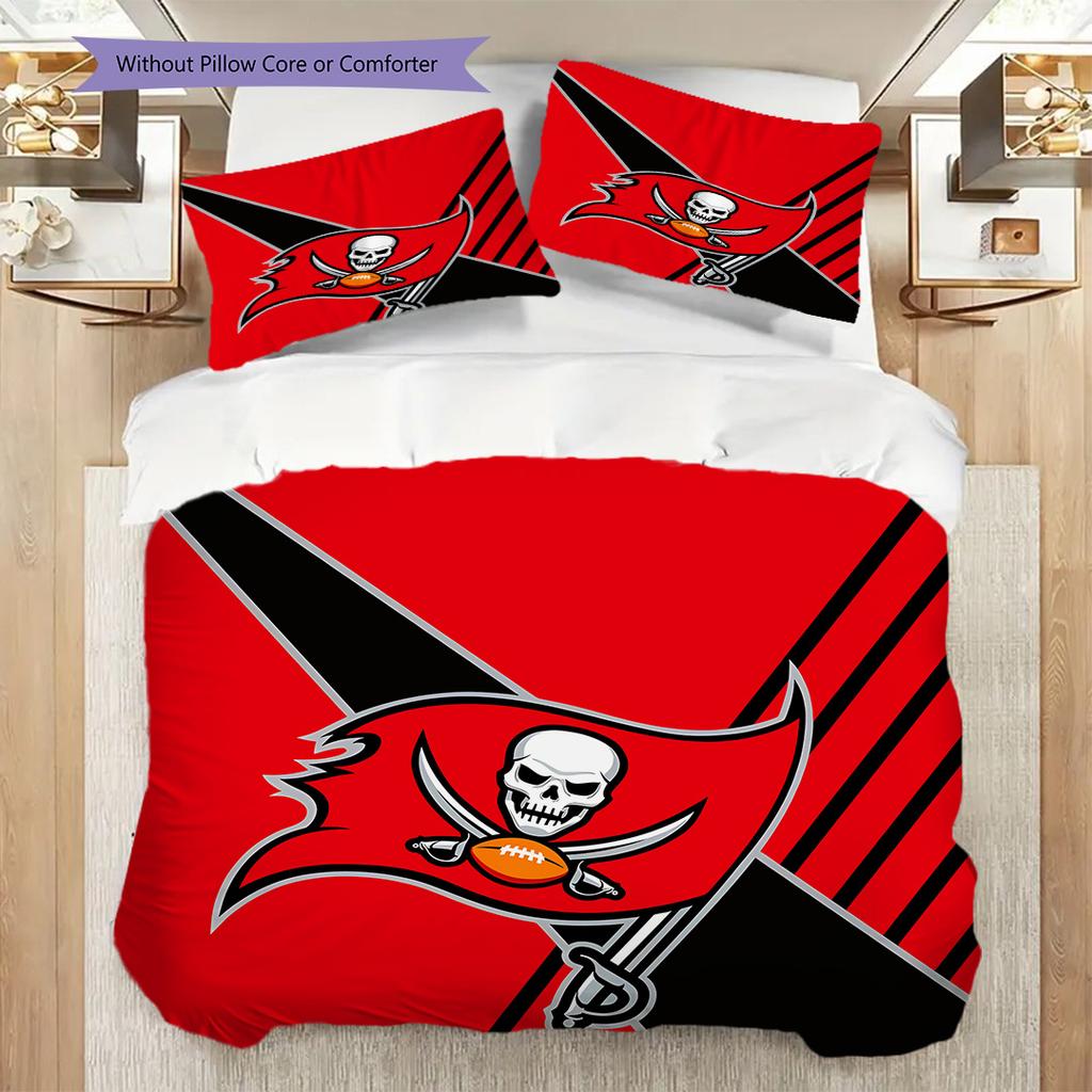 Tampa Bay Buccaneers Pattern Bedding Quilt Set Quilt Cover Pillowcase Home Decoration Birthday Gift (1 * Duvet Cover + 2 * Pillowcase, Without Core)