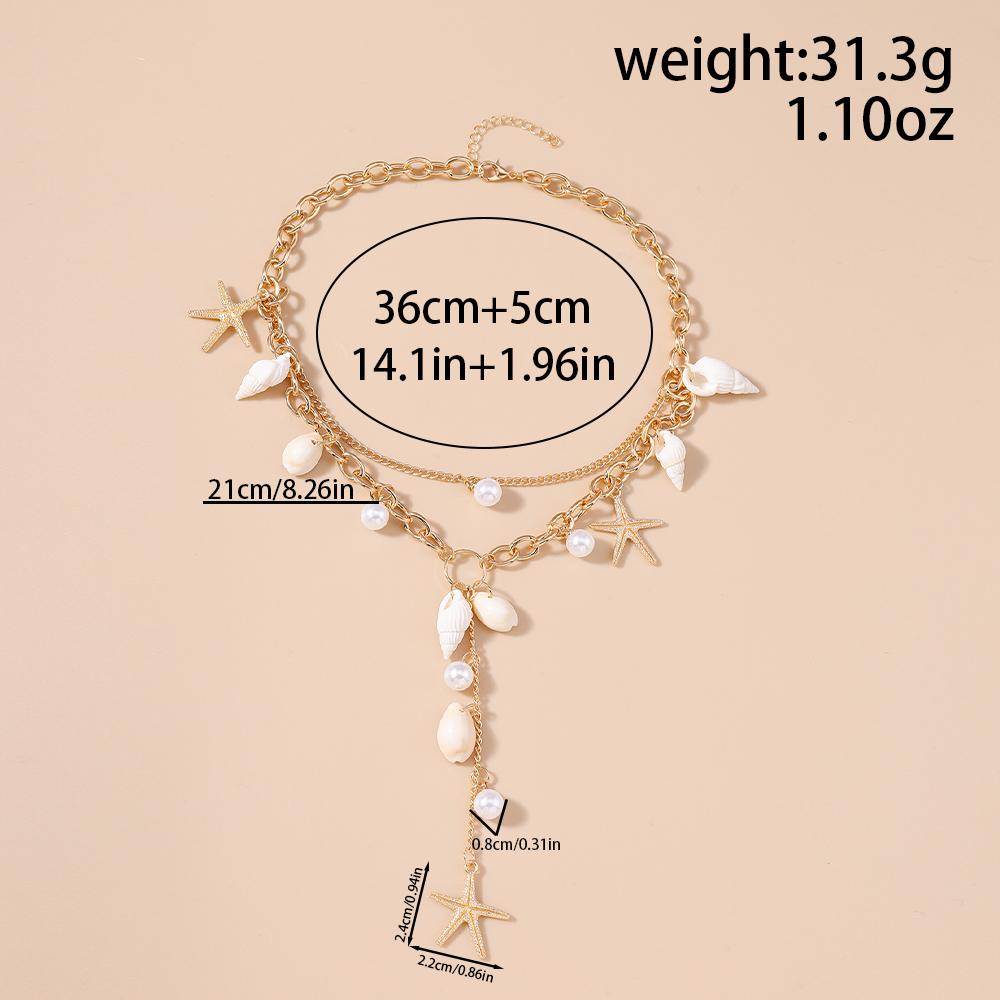 Bohemia Summer Beach Shell Conch Starfish Necklace for Women Girls Multilayer Choker Necklaces Chain Jewelry Gifts