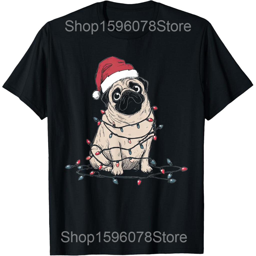 Christmas Crew Xmas Puppy Small Dog Funny Christmas Pug T Shirts Men Streetwear Tee Shirt Short Sleeve Unisex Loose Clothing