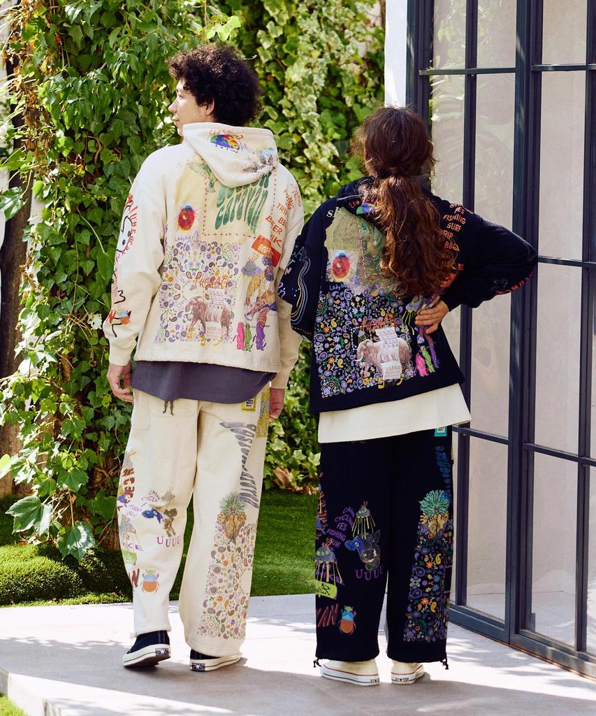 [go slow caravan] 352613 Air-Spun Fleece Drawn Mix TRA Sweatpants, Black, Size L