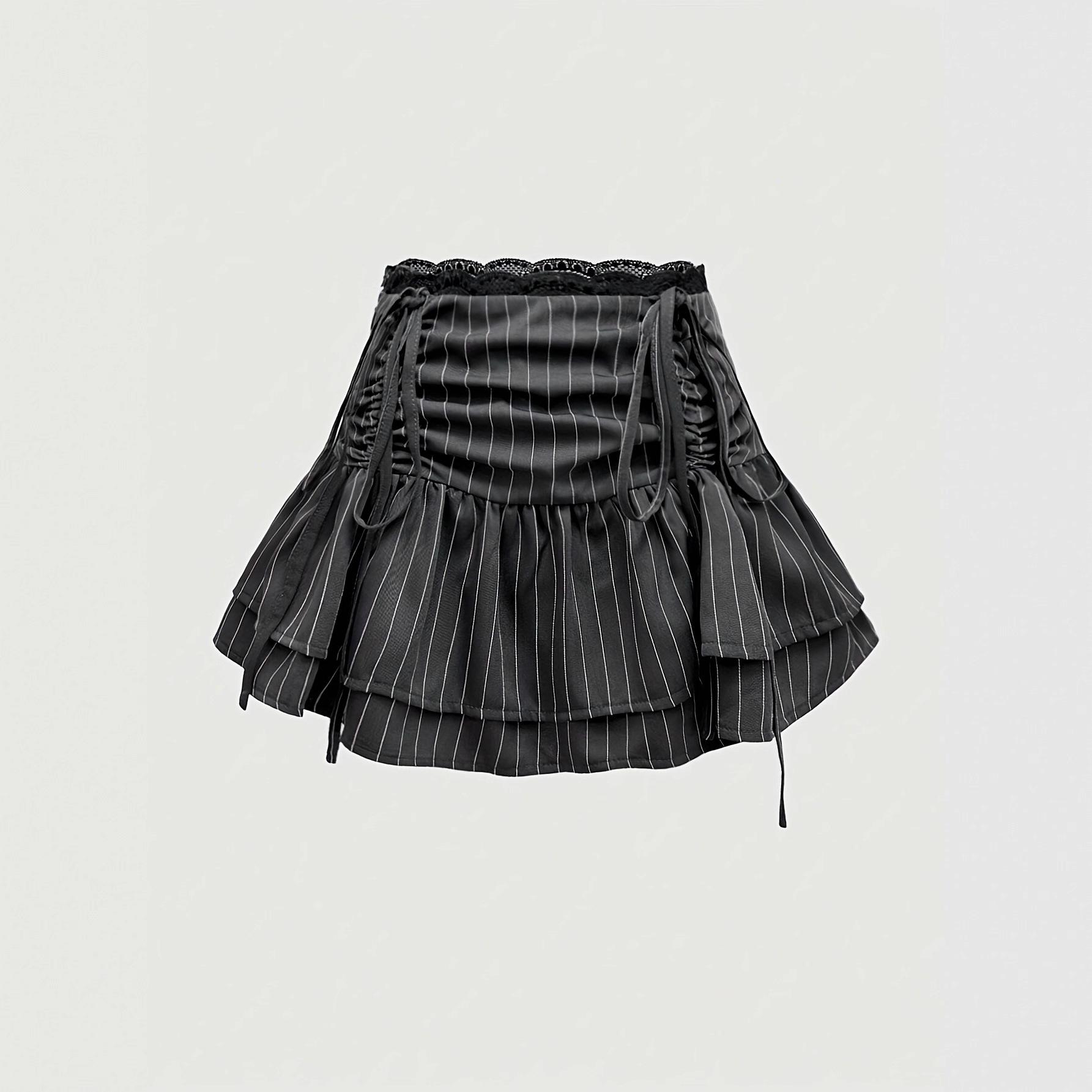 Cross-Border Fashion Academy Lace Patchwork Pleated Mini Skirt Small чёрный