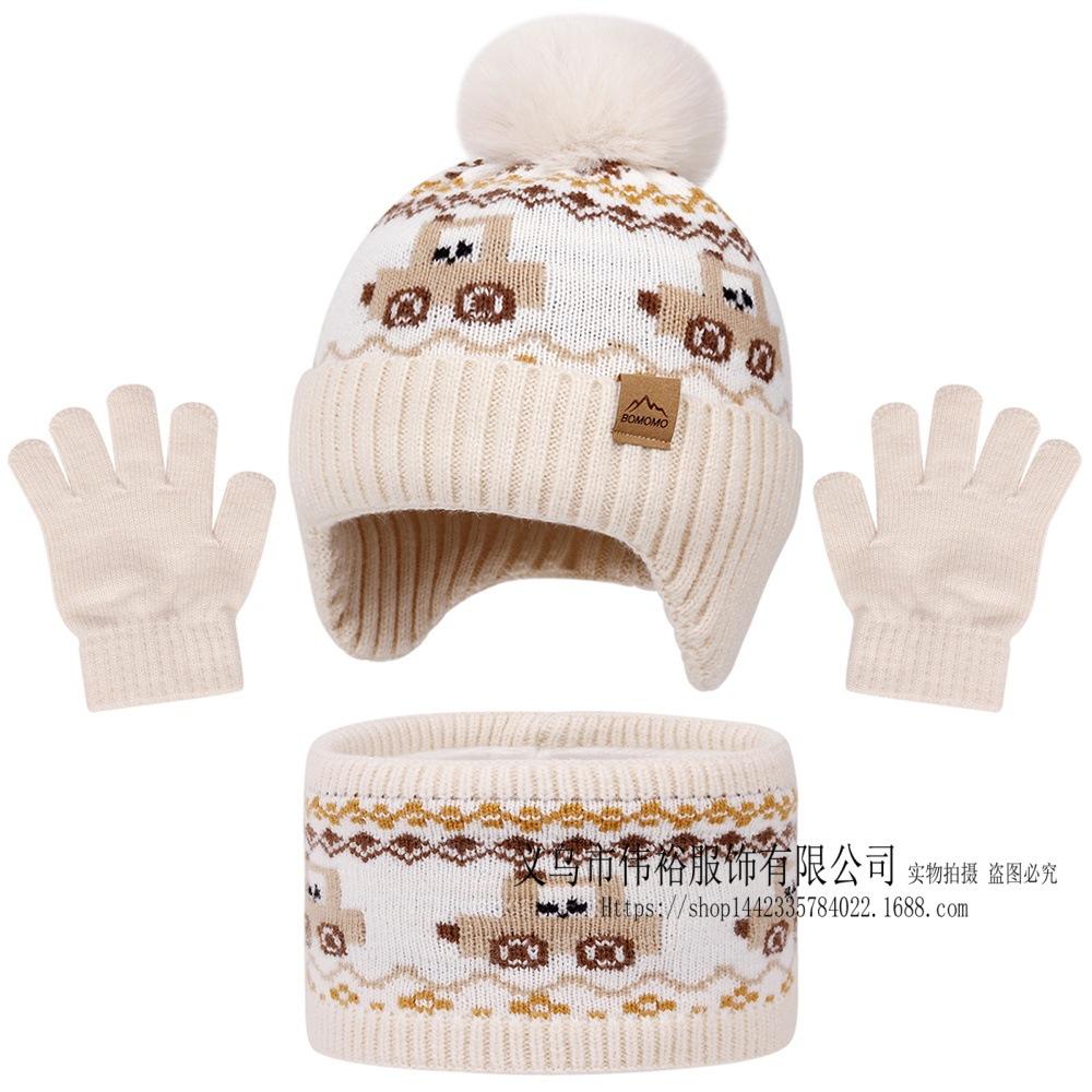 Dziecięcy Zimowy Ciepły Dzianinowy Zestaw Czapka z Pomponem Szalik Rękawiczki Zestaw 3 Szt. Lub Pojedyncza Czapka Beanie Wiatroodporna Ochrona Uszu Dla Chłopców Dziewczynek Zimna Pogoda Na Zewnątrz