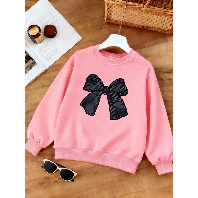 Kids Crewneck Sweatshirt, Cute Black Lace Bow Print
