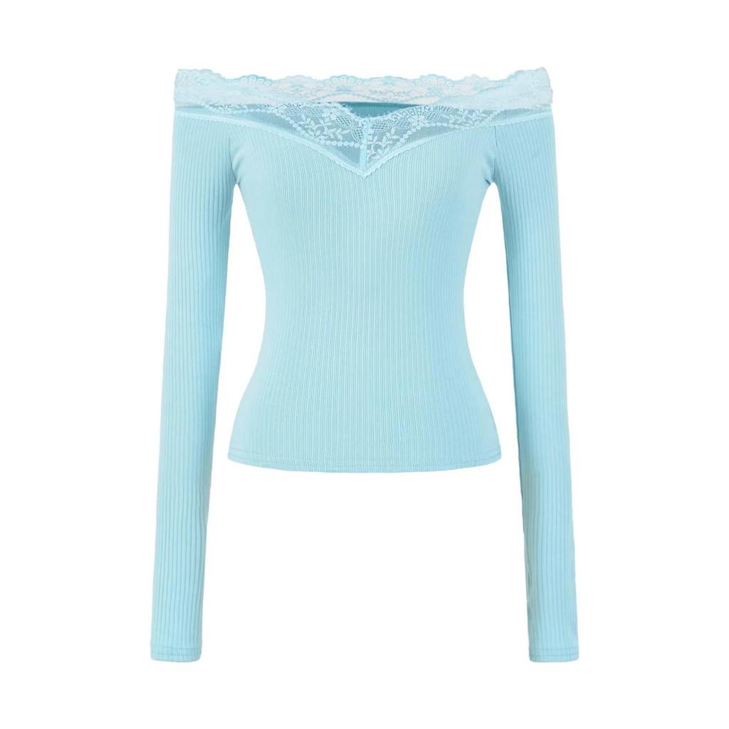 Elegant Lace One-Shoulder Long-Sleeve Women's T-shirt - 2026 Slim Fit, Classy & Off-the-Shoulder Style