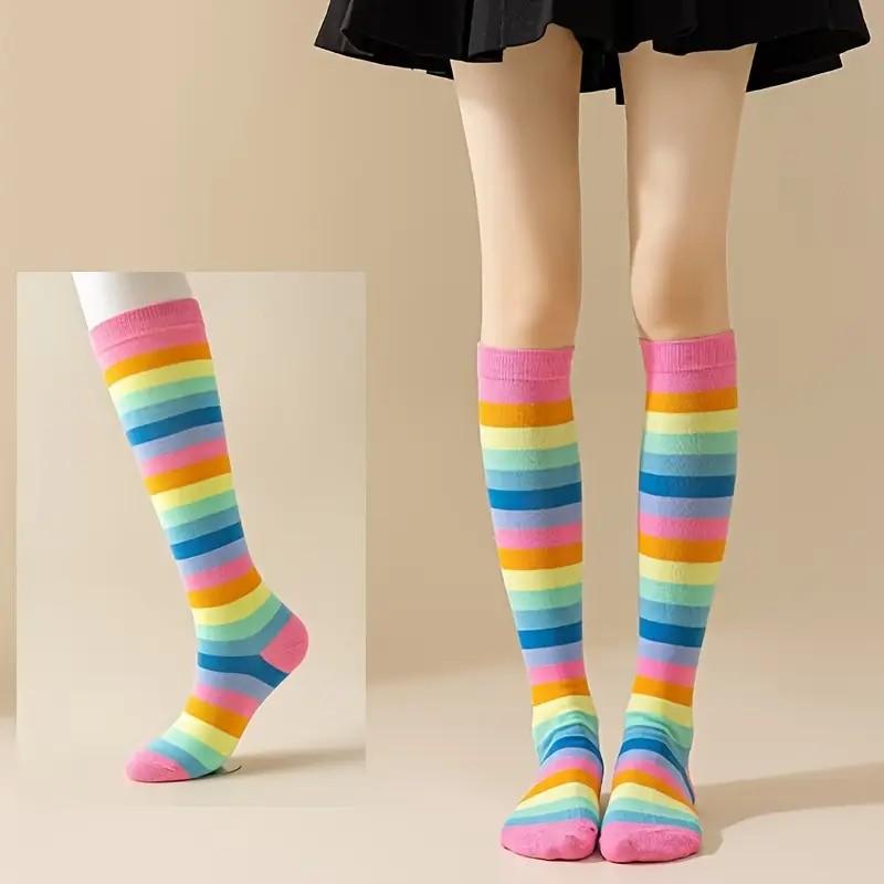 Halloween socks pure cotton rainbow striped socks women s summer deodorant knee stockings dance socks Mid-calf socks