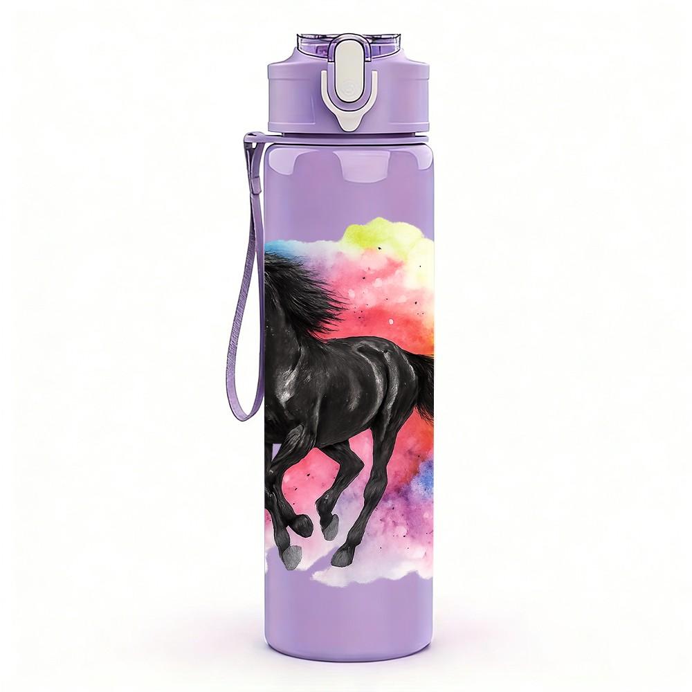 1PC Colorful Running Horse Art 750ml Color Plastic Sports Water Bottle Leakproof Flip Straw Lid Suitable for Sports Office Home Use