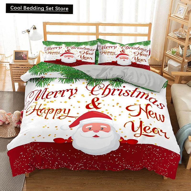 Red Christmas King Queen Duvet Cover Cartoon Santa Claus Bedding Set for Kid Boy Girl Happy Holiday 2/3pcs Polyester Quilt Cover