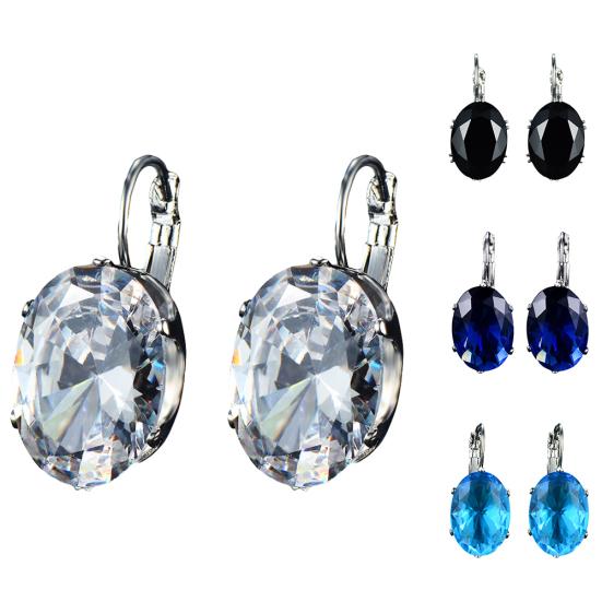 Fashion Women Oval Cubic Zirconia Inlaid Leverback Earrings Party Jewelry Gift