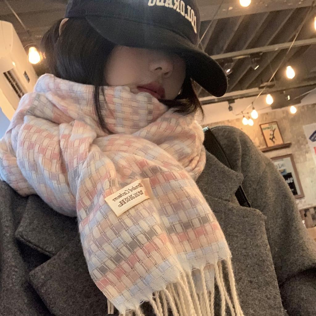 Korean version of wool plaid scarf women's winter new fashion versatile thickened warm student couple plush scarf men