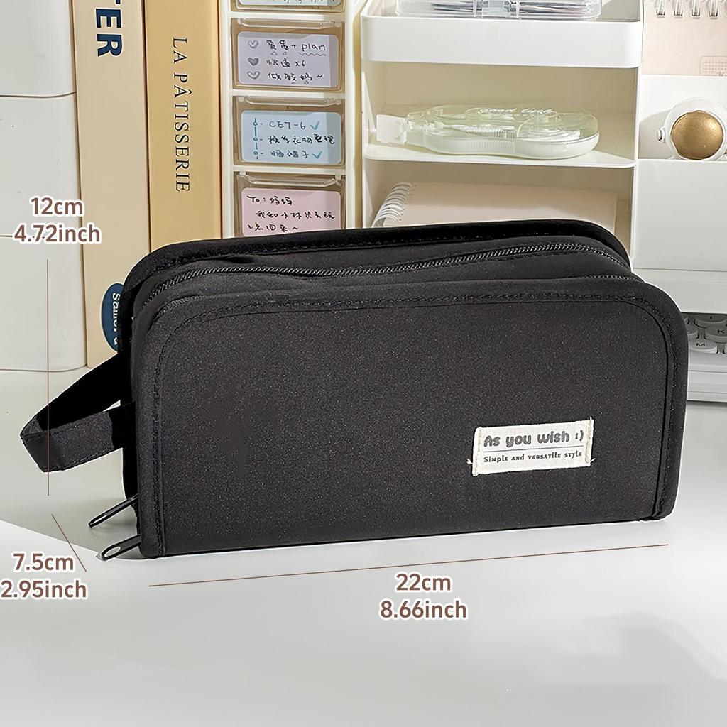 Double-sided Pencil Bag Pen Case 5 Compartments Multi Pocket Handbag Storage Pouch for Stationery School