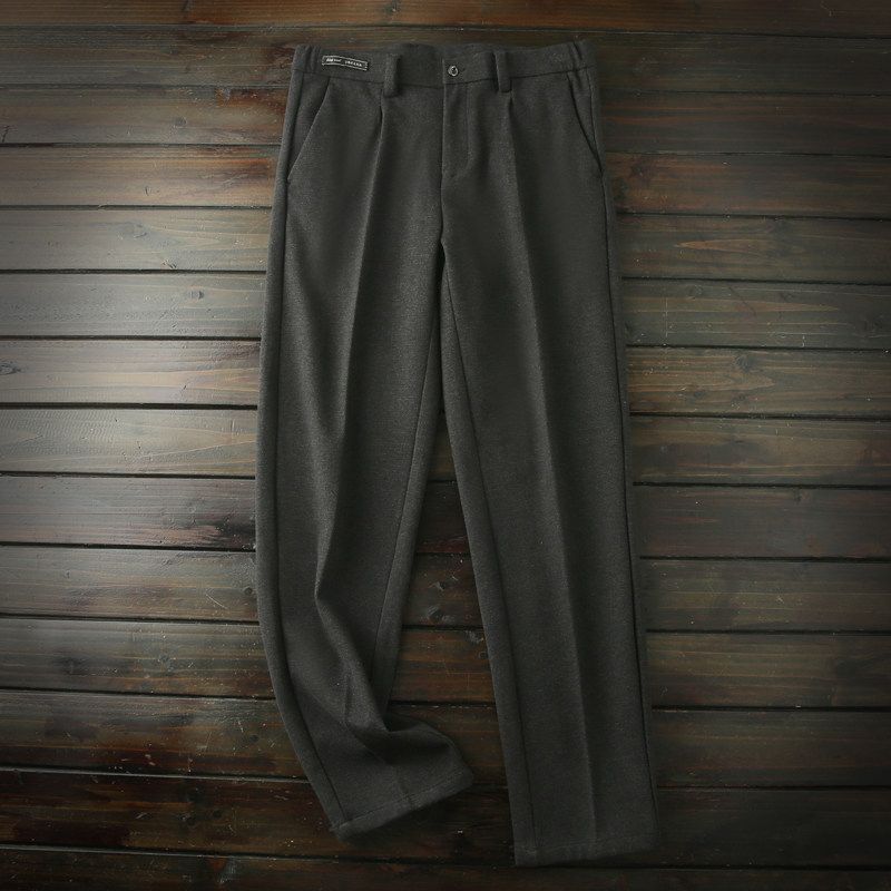 Strong Word of Mouth! Fleece Blended Elastic Sanding! High end Men's Autumn and Winter Commuter Fit Straight Casual Trousers